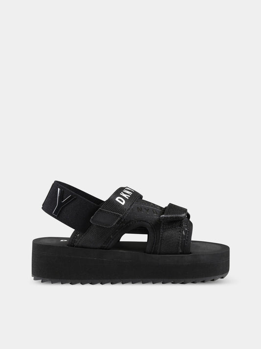 Sandali neri per bambina con logo bianco,Dkny,D39075 09B
