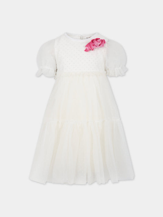 Vestito avorio per bambina con pois,Monnalisa,71B904 T9945 0001