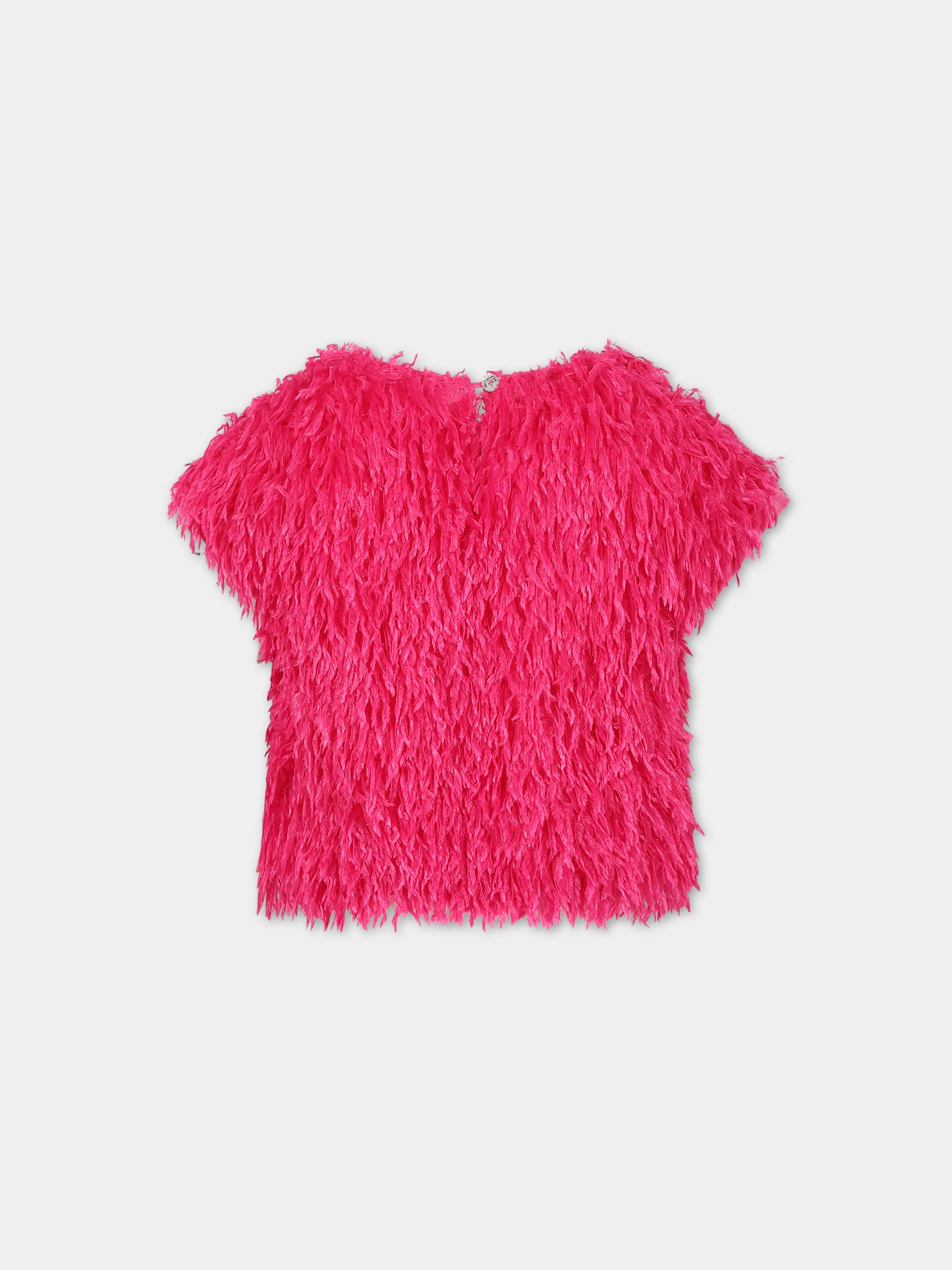 Gilet fucsia per bambina con piume,Monnalisa,71B302 2903 0097