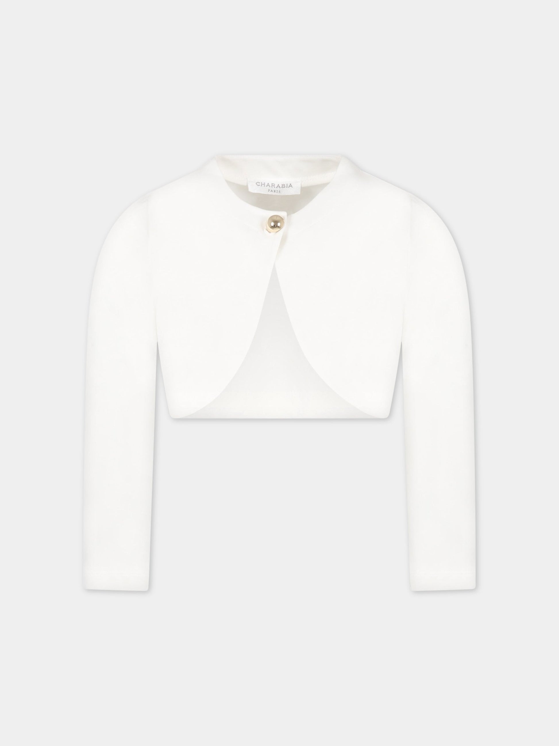 Cardigan bianco per bambina con bottone,Charabia,S15070 117