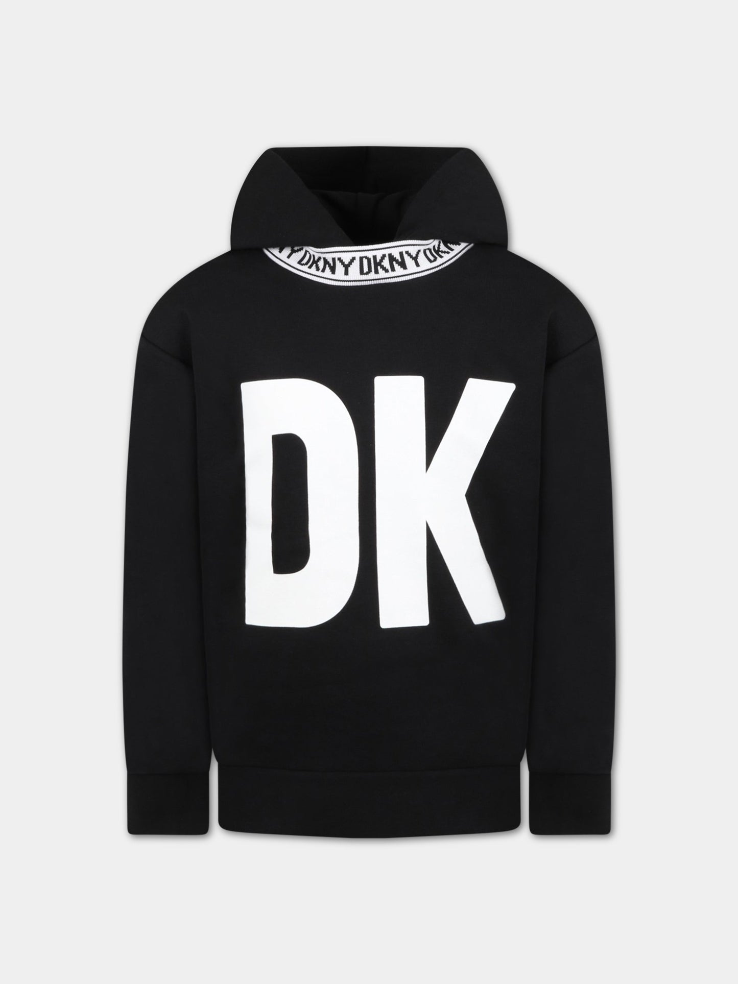 Felpa nera per bambina con logo bianco,Dkny,D25E03 09B
