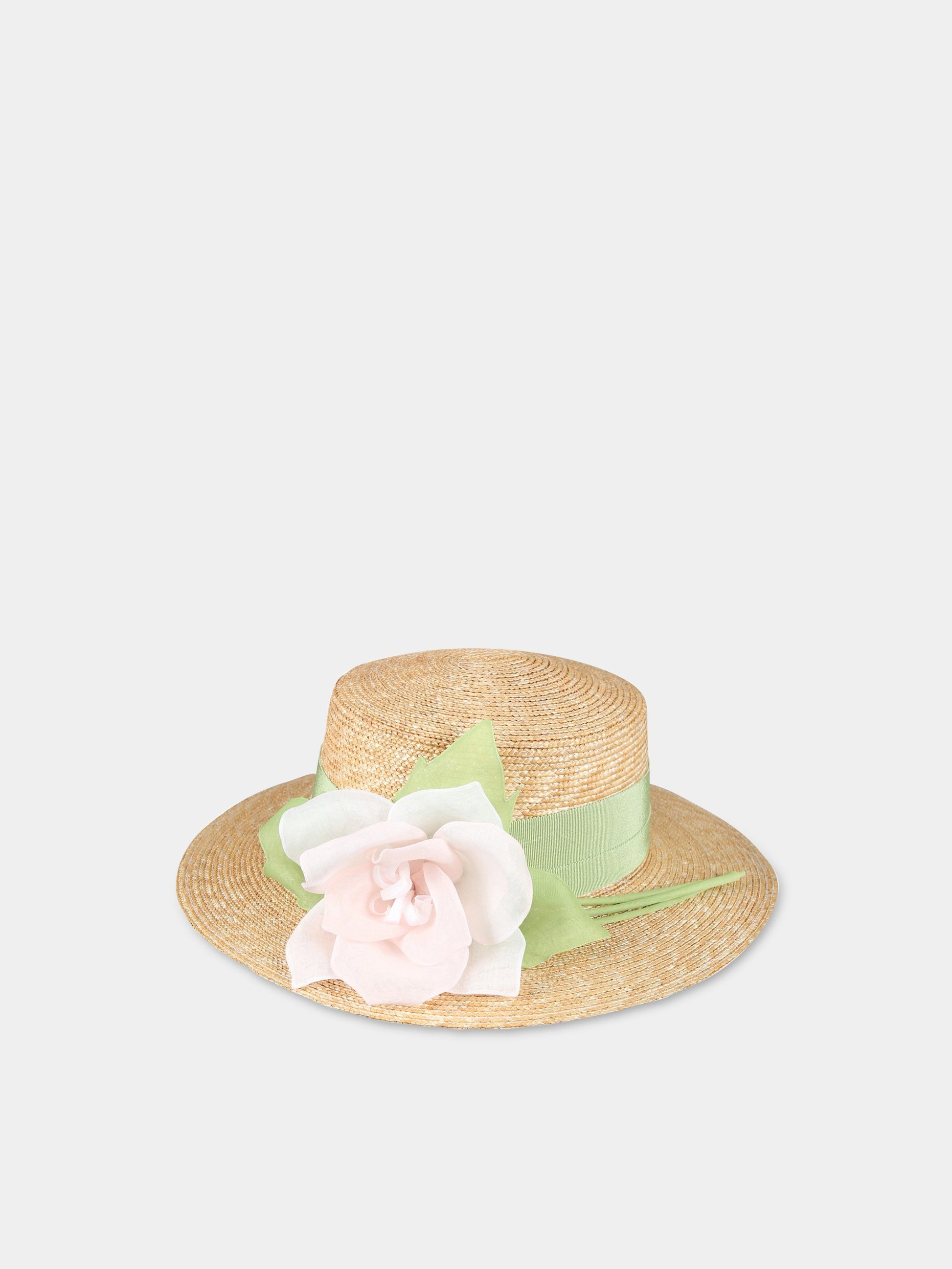 Cappello beige per bambina con rosa,Raffaella,CAPAOST