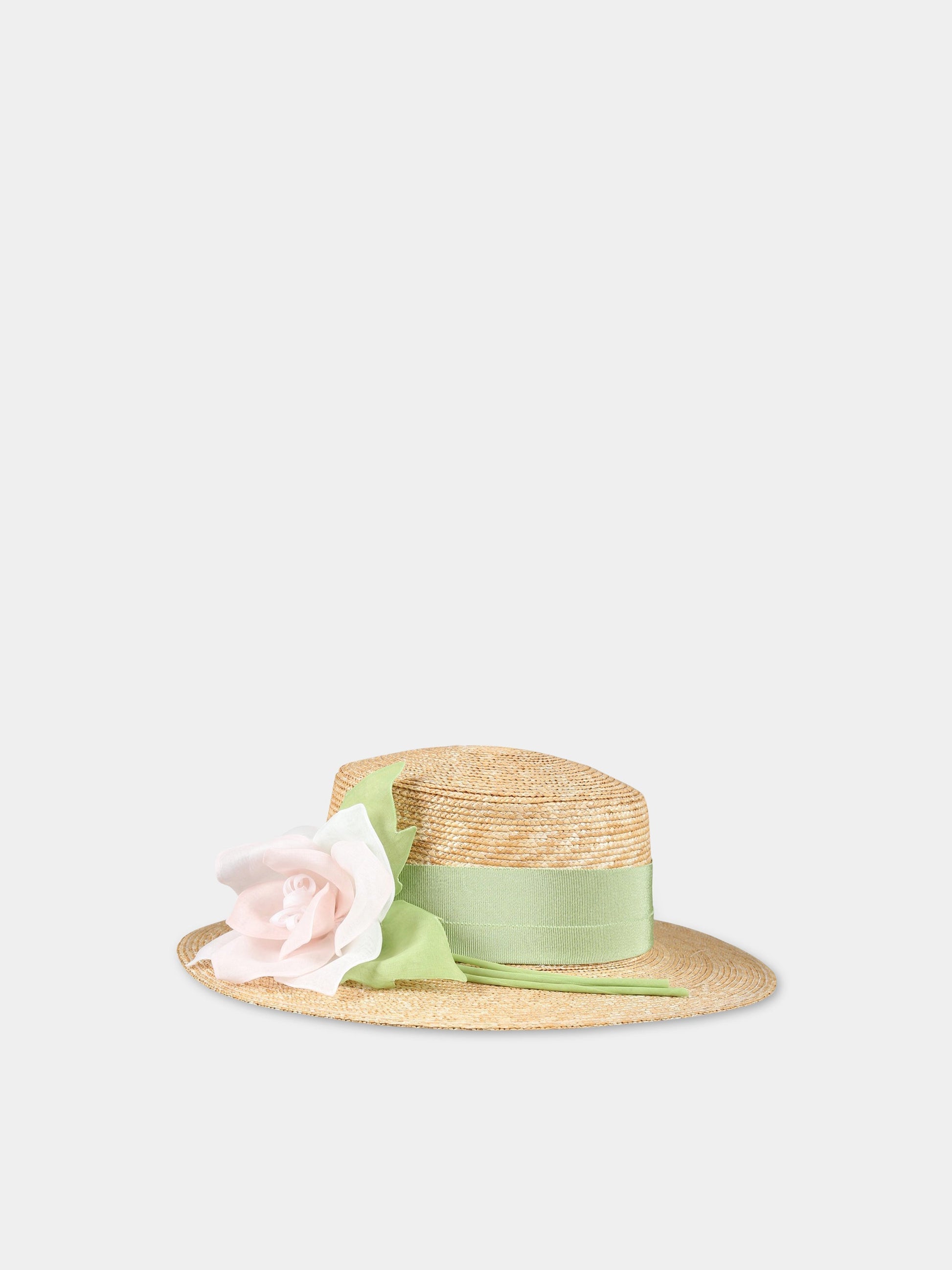 Cappello beige per bambina con rosa,Raffaella,CAPAOST
