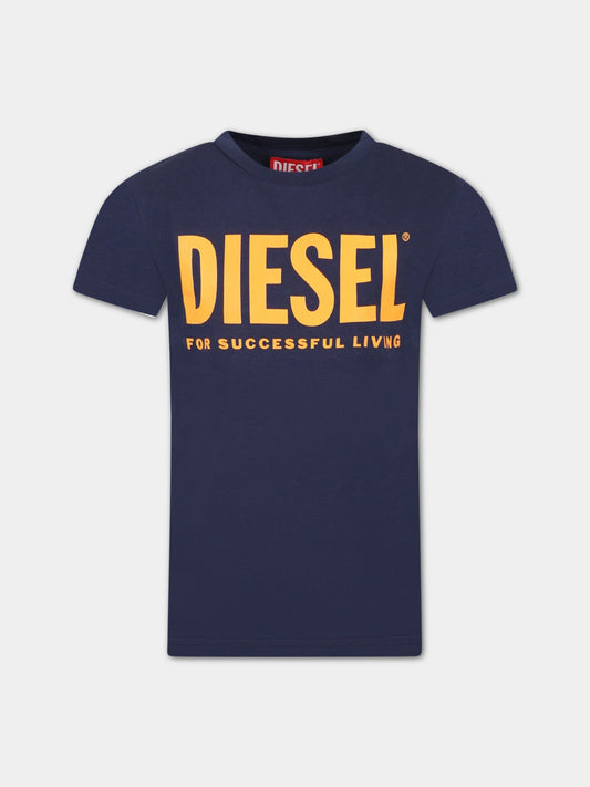 T-shirt blu per bambino con logo,Diesel,00J4P6 00YI9 K8ATA