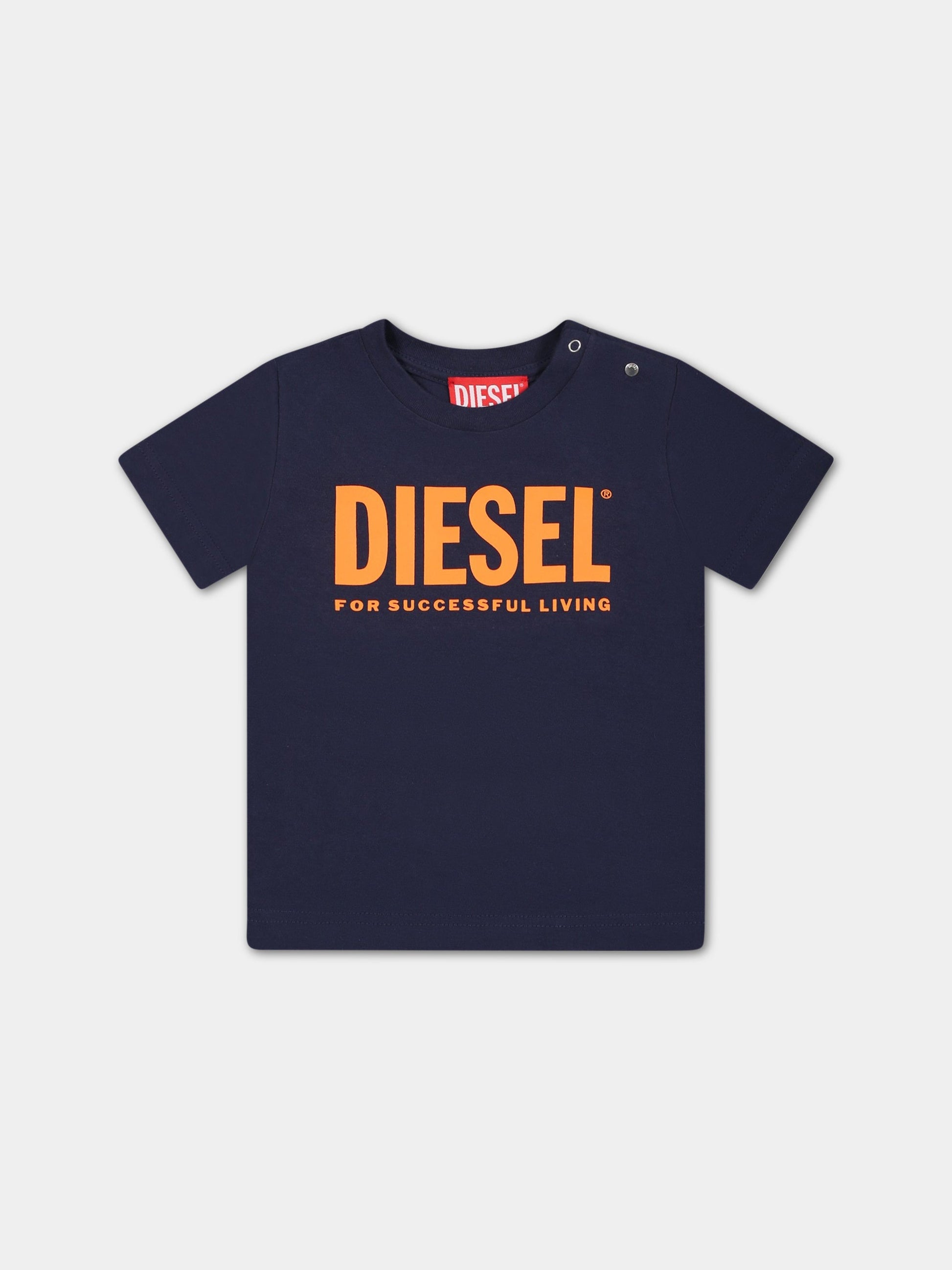 T-shirt blu per neonato con logo,Diesel,K00268 00YI9 K8ATA