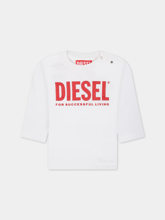 T-shirt bianca per neonato con logo,Diesel,K00269 00YI9 K10AB