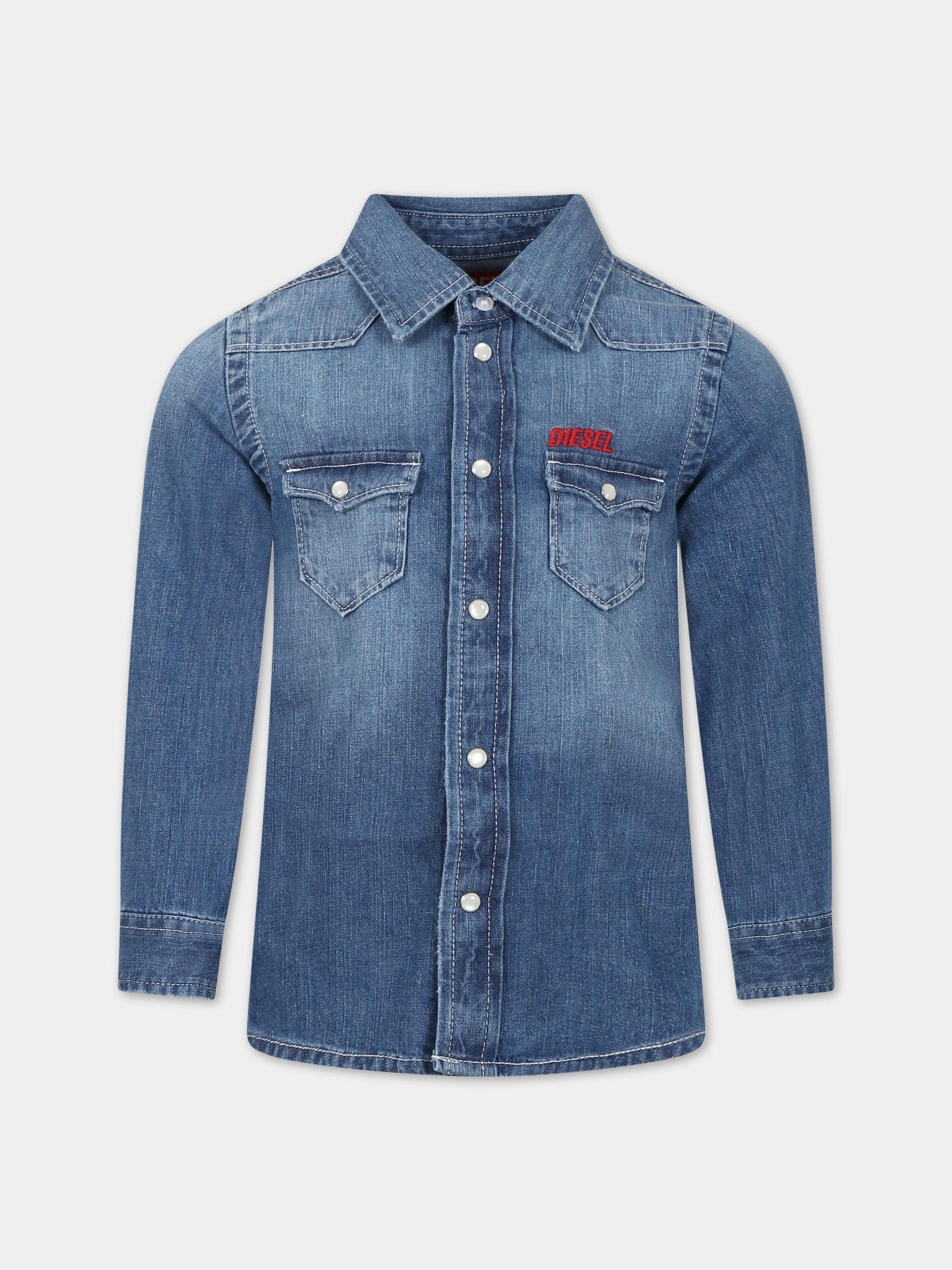 Camicia blu per bambino con logo,Diesel,J00760 KXBDZ K01