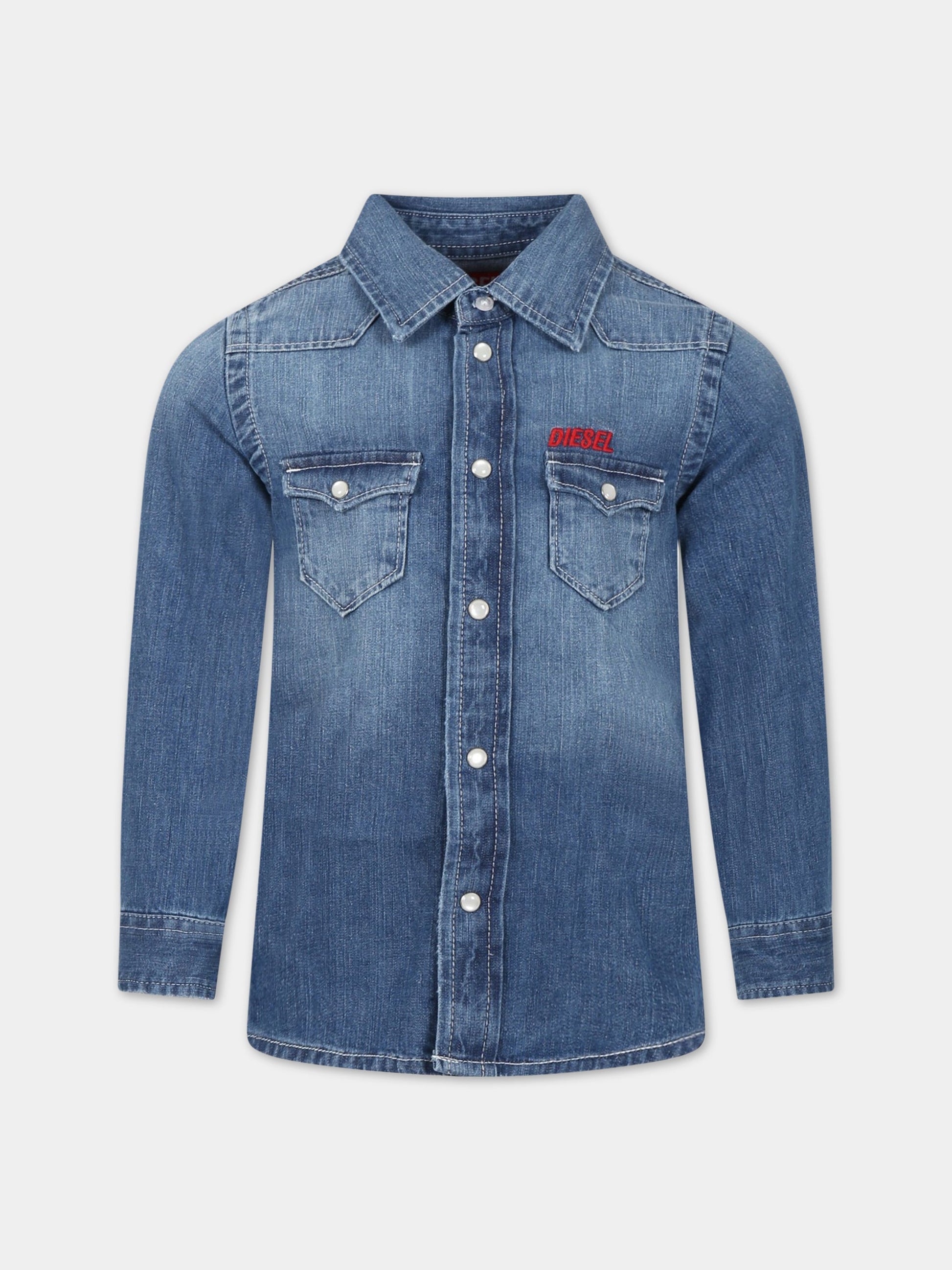 Camicia blu per bambino con logo,Diesel,J00760 KXBDZ K01