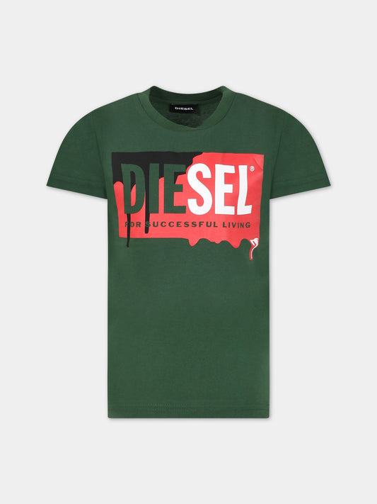 T-shirt verde per bambino con logo,Diesel,00J573 00YI9 K50L