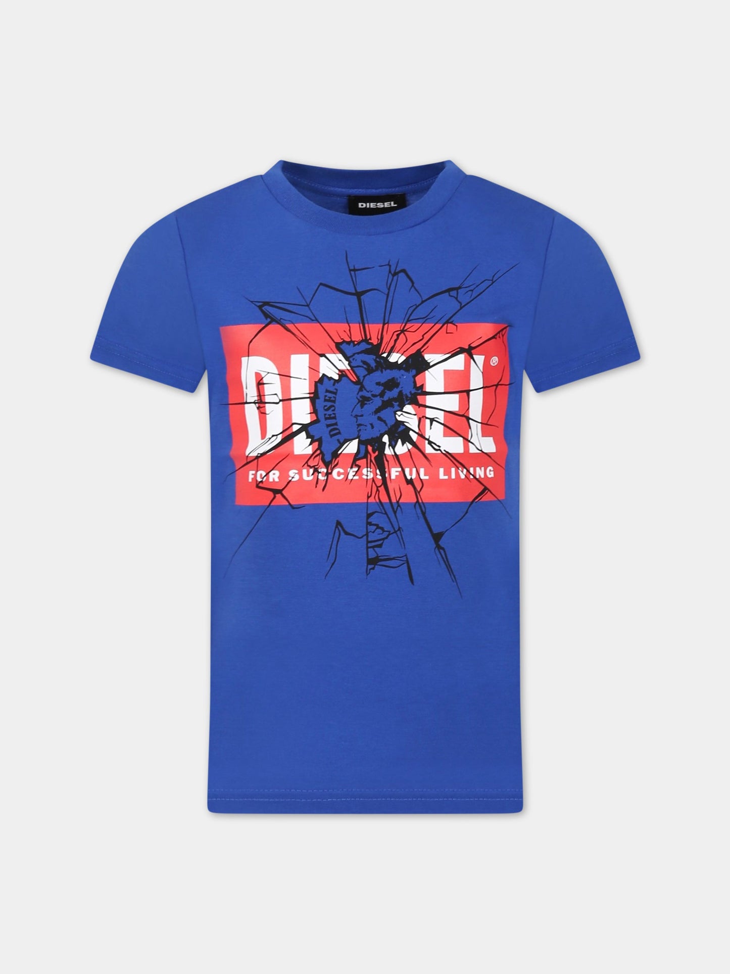 T-shirt blu per bambino con logo,Diesel,00J574 00YI9 K89G