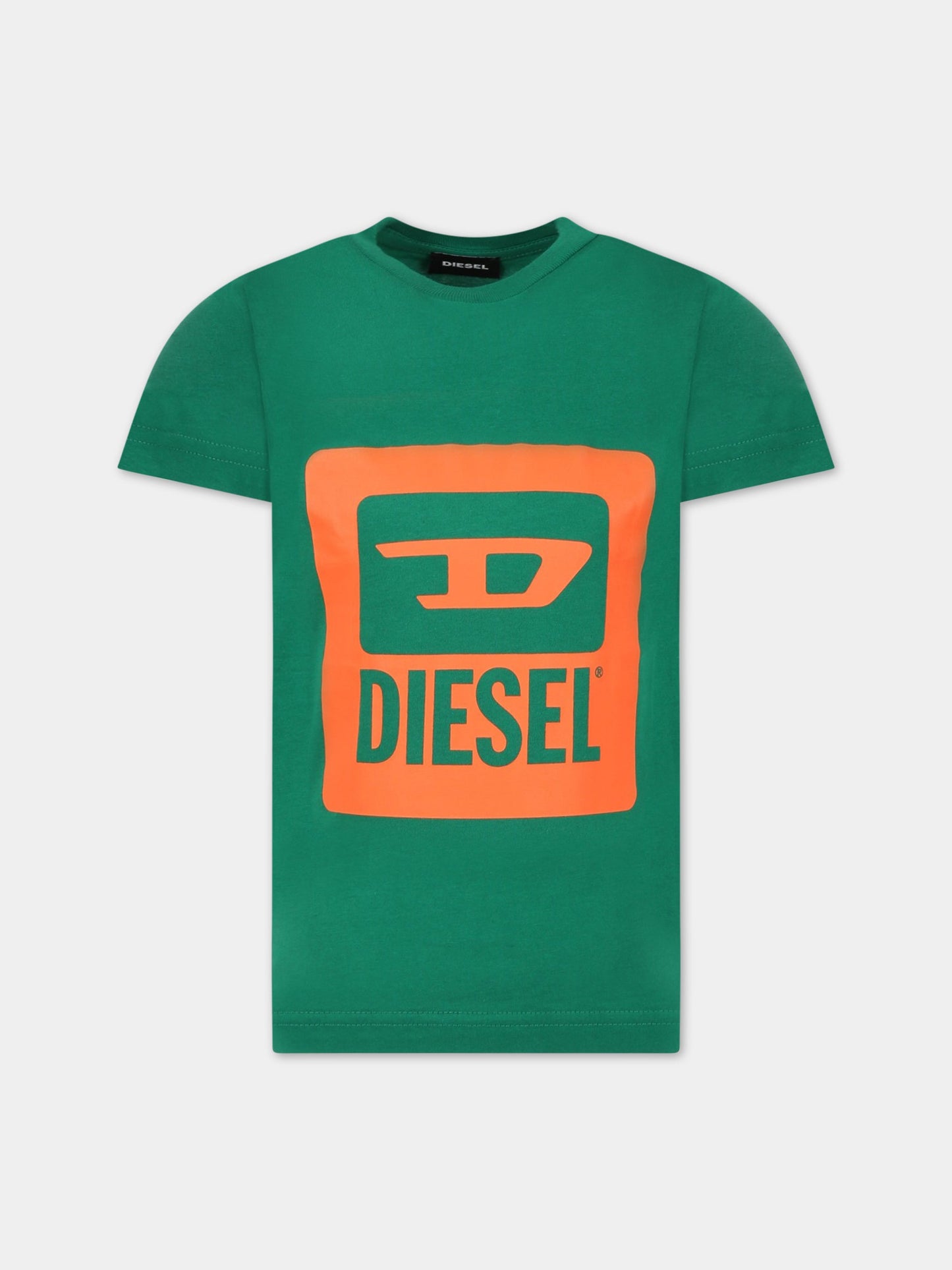 T-shirt verde per bambino con logo,Diesel,J00838 KYAVJ K50N