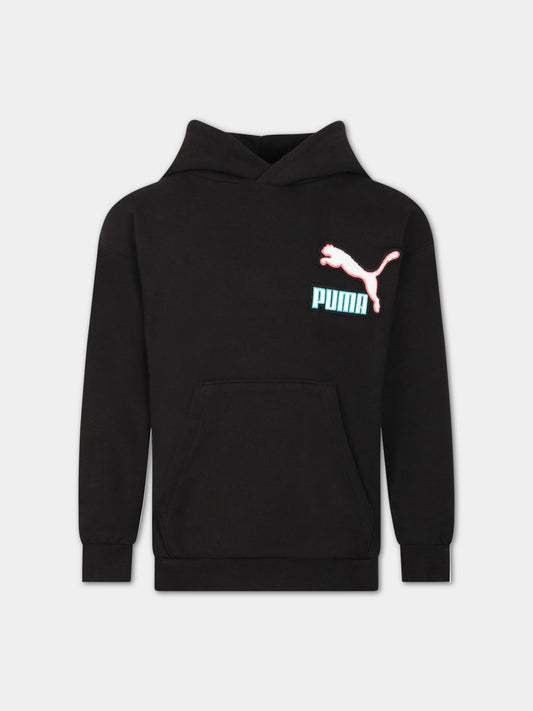 Felpa nera per bambino con logo,Puma,670123 01