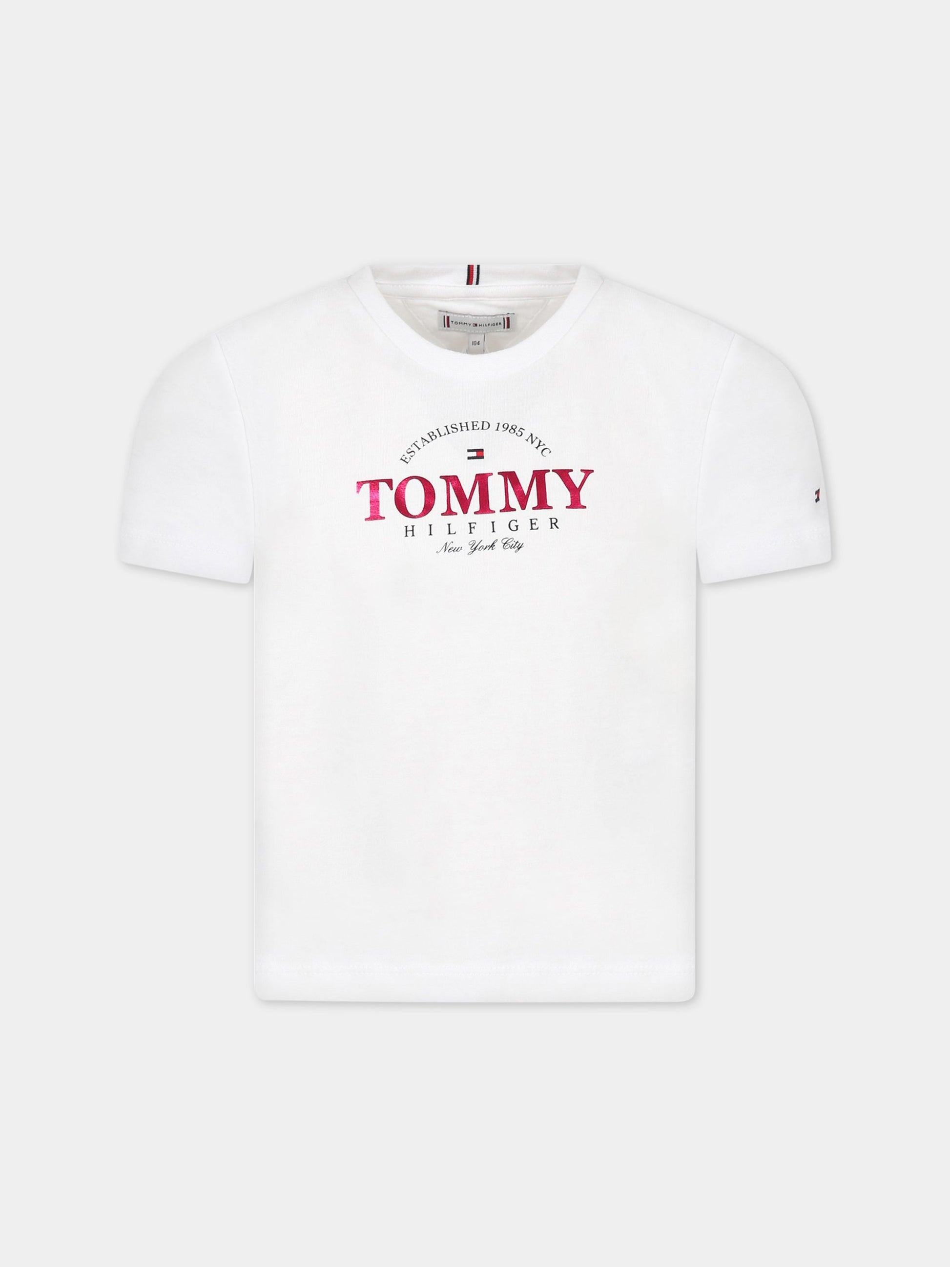 T-shirt bianca per bambina con logo,Tommy  Hilfiger Junior,KG0KG06939T YBR