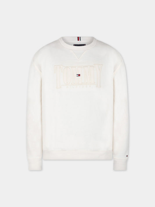 Felpa avorio per bambino con logo,Tommy  Hilfiger Junior,KB0KB07776T Z00
