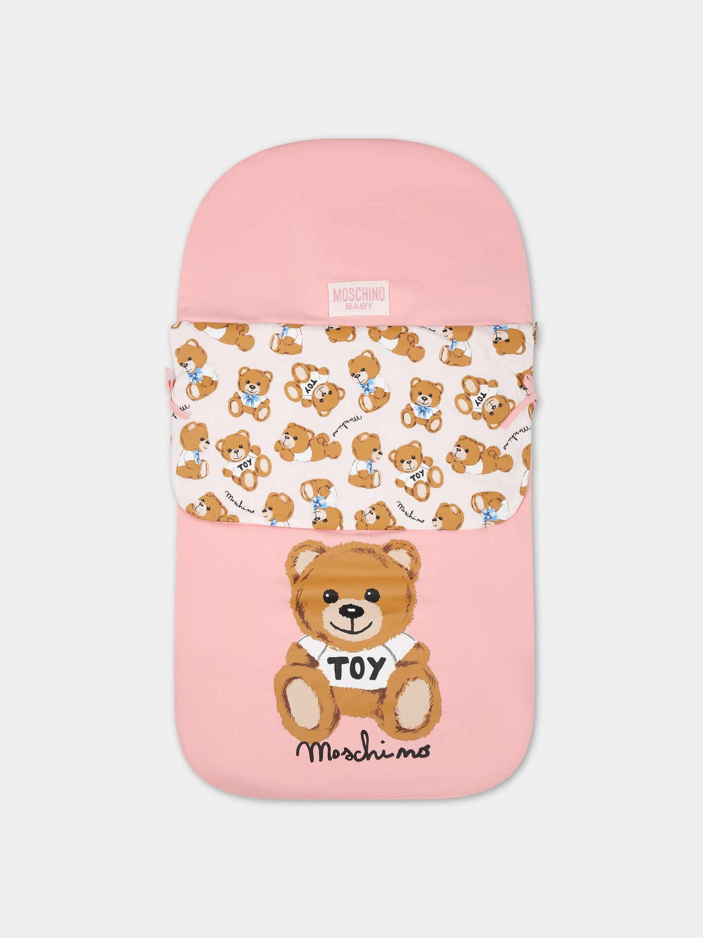 Sacco-nanna rosa per neonata con stampa Teddy Bear e logo,Moschino Kids,MME00F LCA40 50209