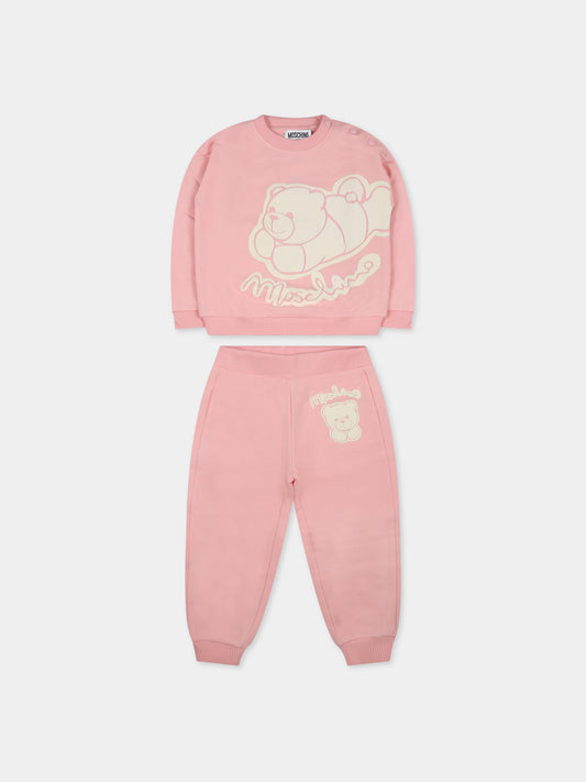 Completo rosa per neonata con Teddy Bear e logo,Moschino Kids,MUK03Q LDA14 50209