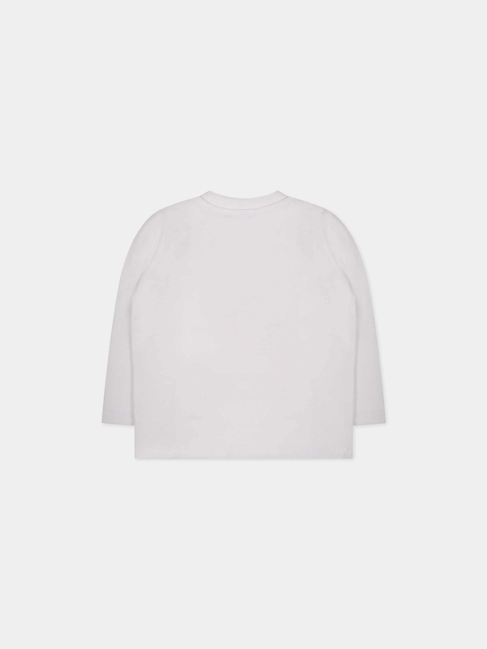 T-shirt bianca per neonato con Teddy Bear e logo,Moschino Kids,MMO00E LBA19 10101