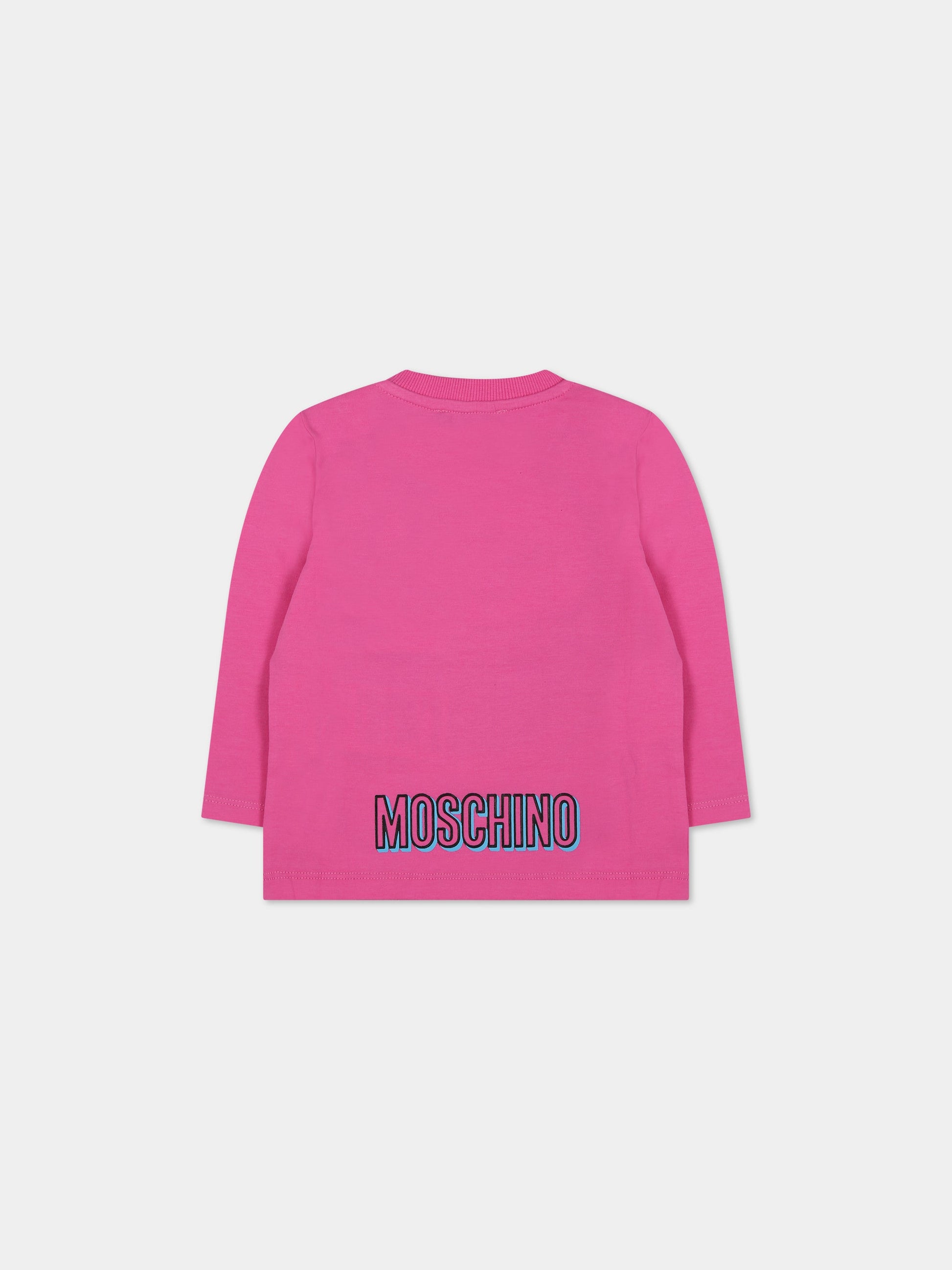 T-shirt fucsia per neonata con Teddy Bear e logo,Moschino Kids,MUO00E LBA19 50879