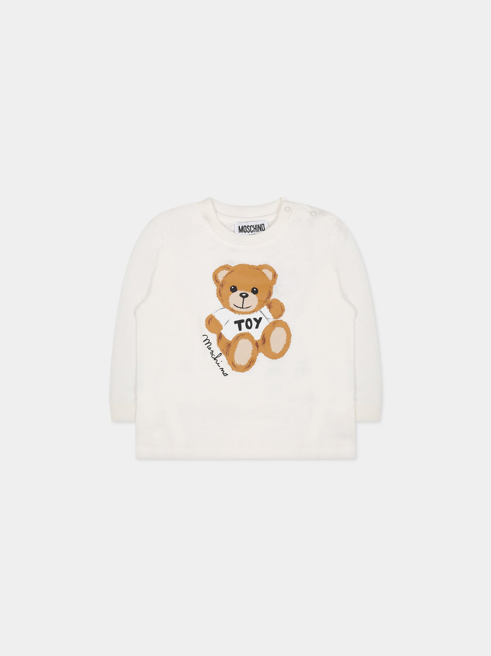 T-shirt bianca per neonati con Teddy Bear e logo,Moschino Kids,MUO00L LAA10 10063