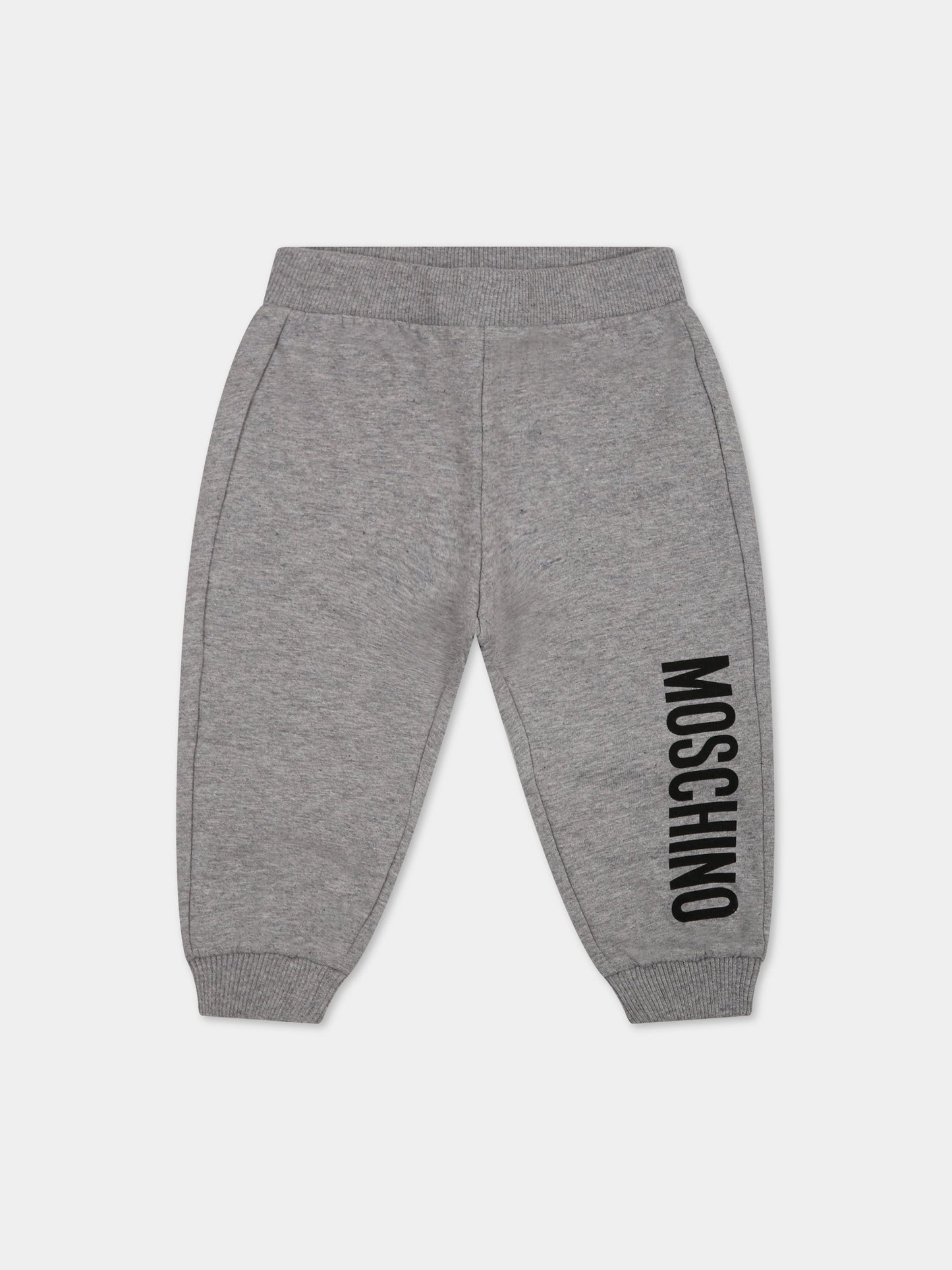 Pantaloni grigi per neonati con logo nero,Moschino Kids,MUP04O LDA26 60901