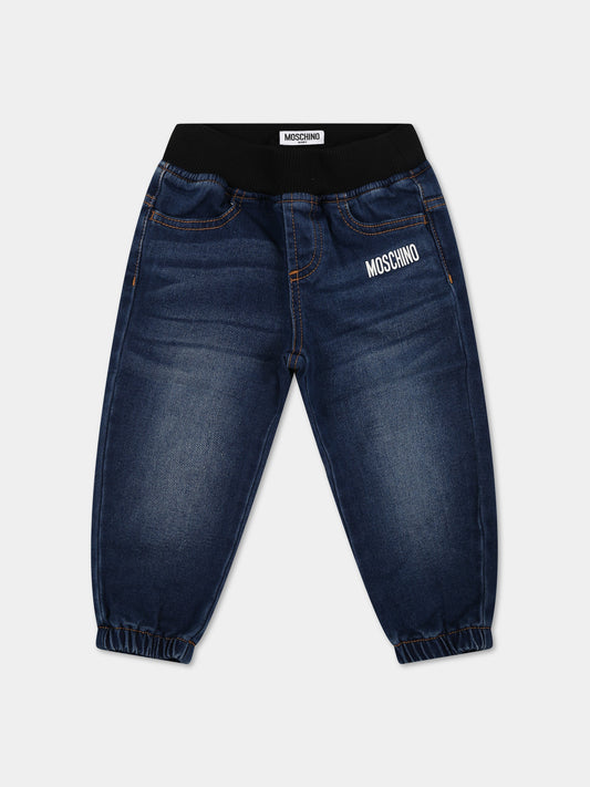 Jeans blu per neonati con Teddy Bear,Moschino Kids,MUP043 LDE10 40111