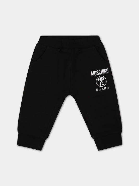 Pantaloni neri per neonati con stampa e logo,Moschino Kids,MUP047 LDA17 60100