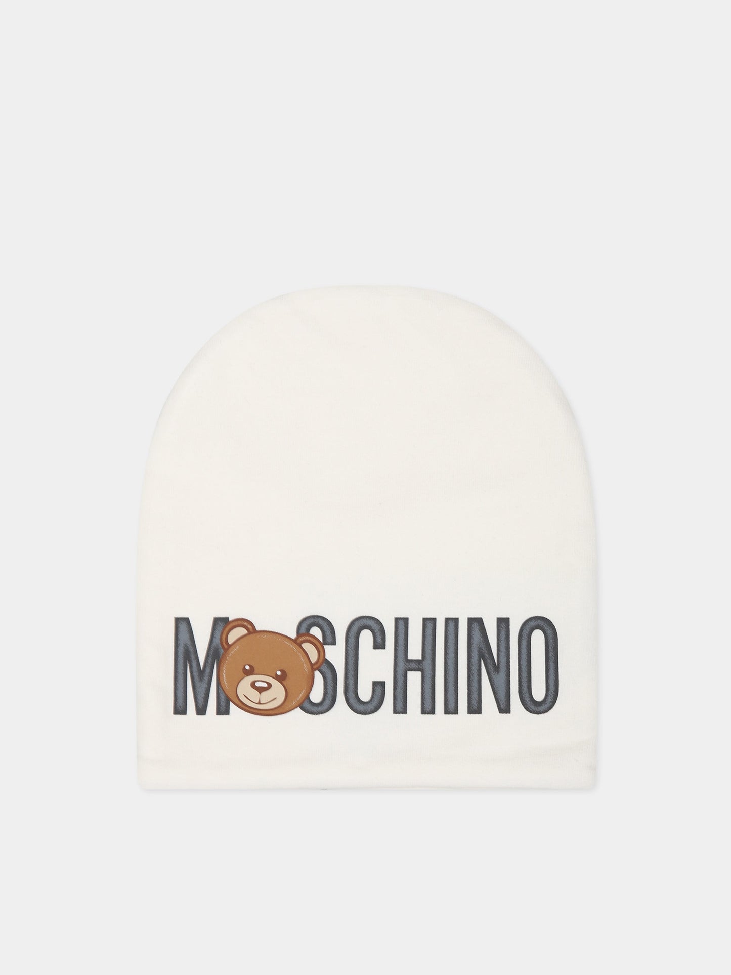 Cappello bianco per neonati con teddy Bear e logo,Moschino Kids,MNX03N LDA17 10063