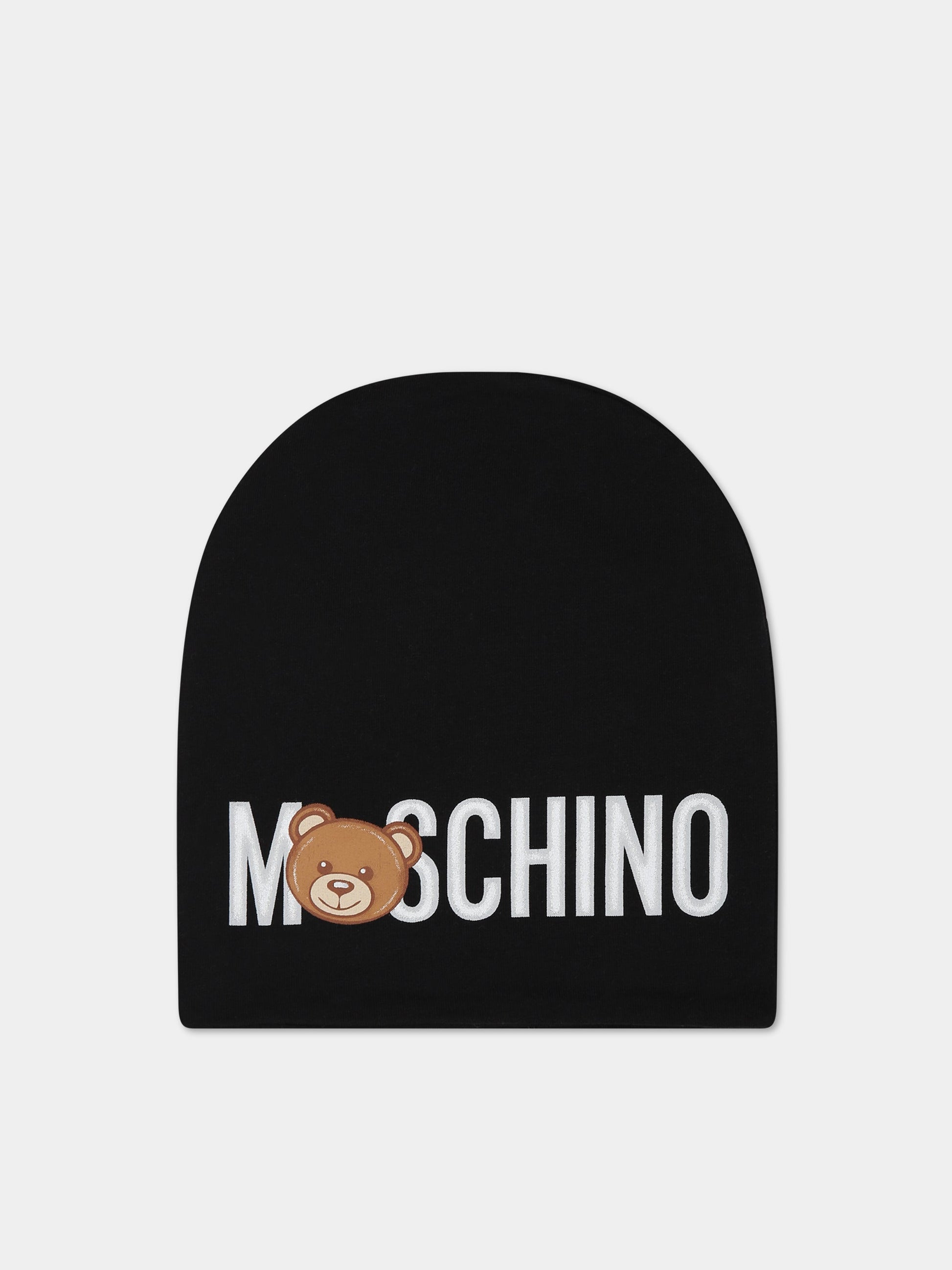 Cappello nero per neonati con teddy Bear e logo,Moschino Kids,MNX03N LDA17 60100