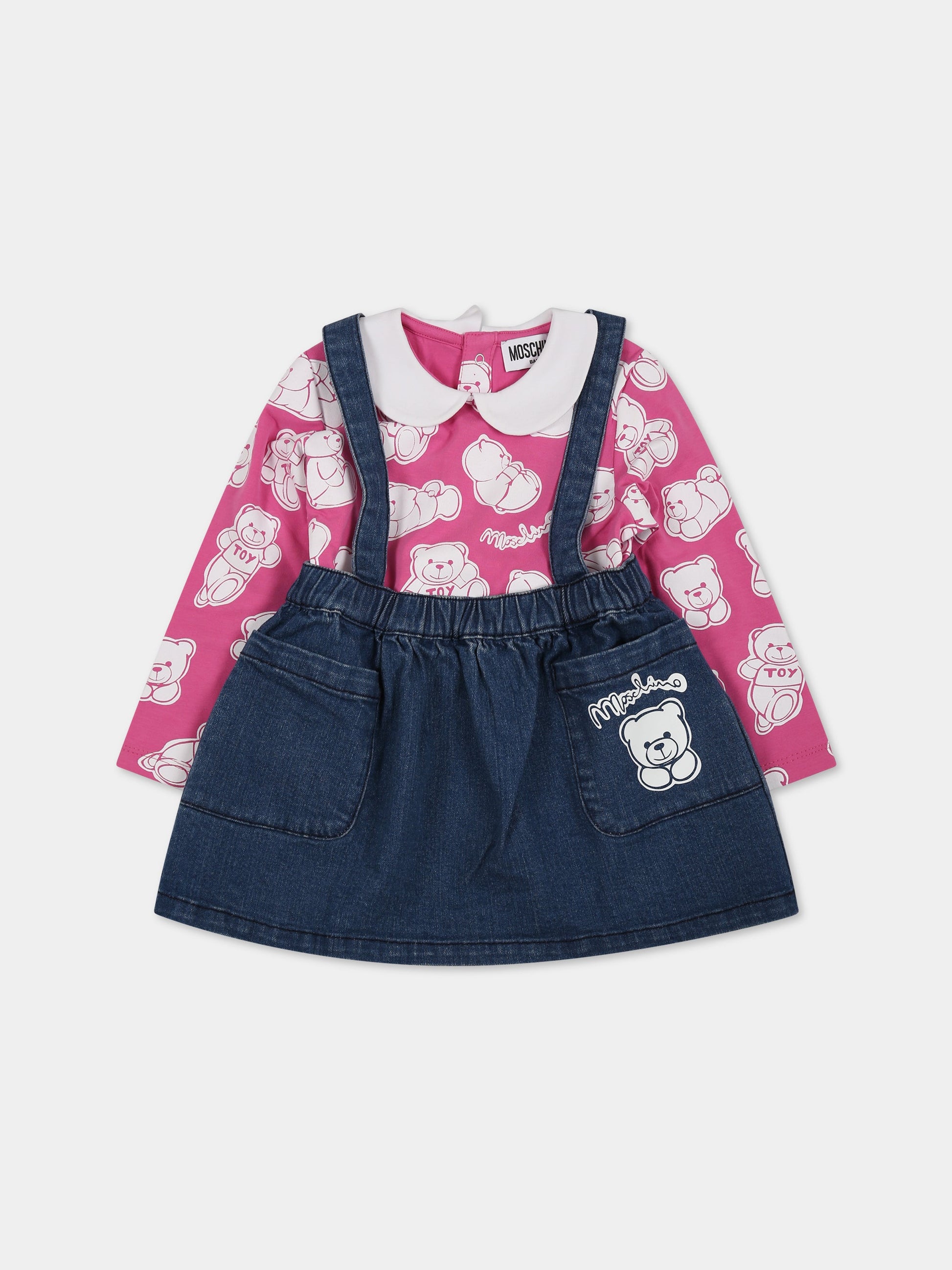 Completo multicolor per neonata con Teddy bear e logo,Moschino Kids,MDK02C LXE16 82575