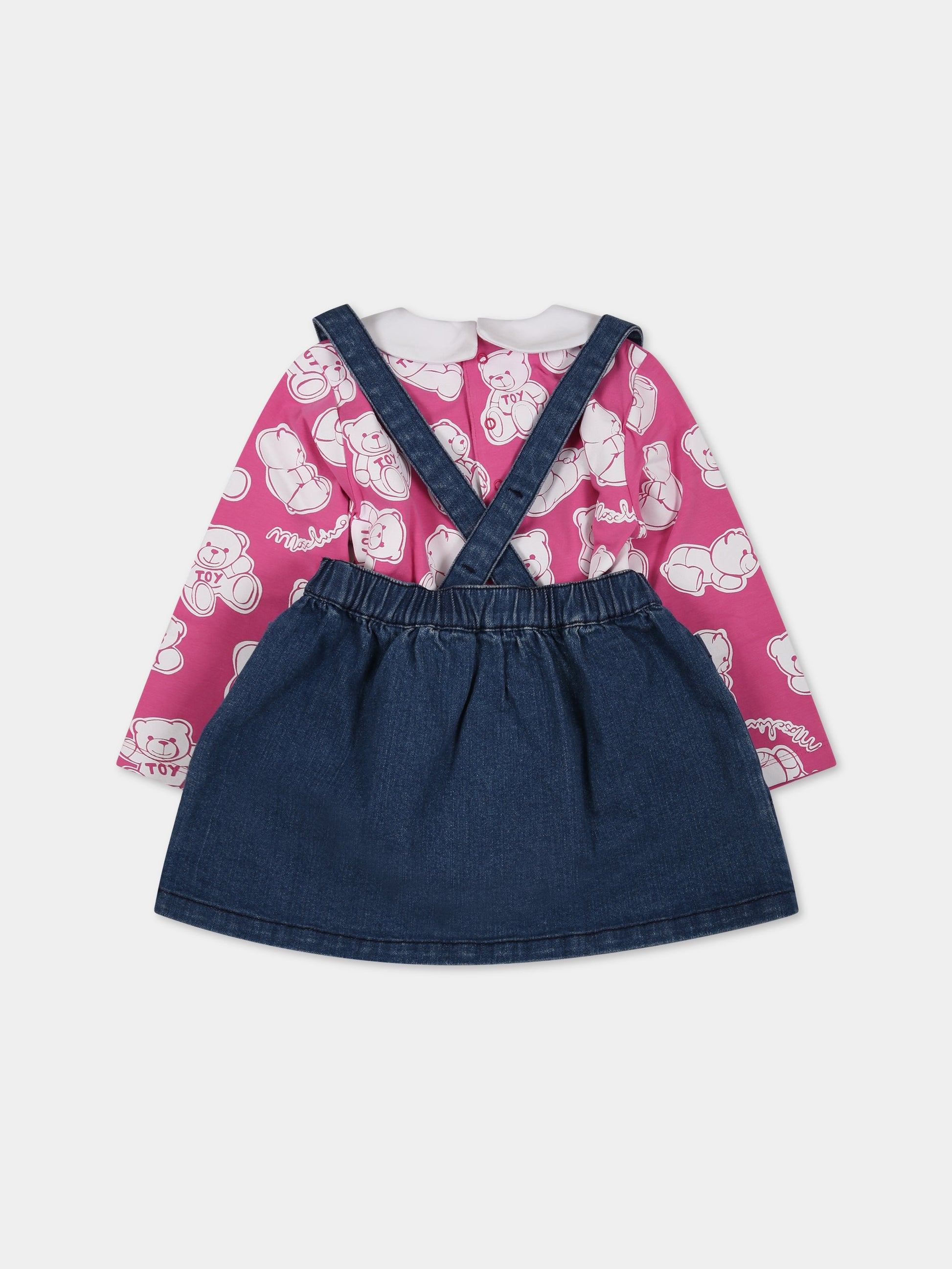 Completo multicolor per neonata con Teddy bear e logo,Moschino Kids,MDK02C LXE16 82575