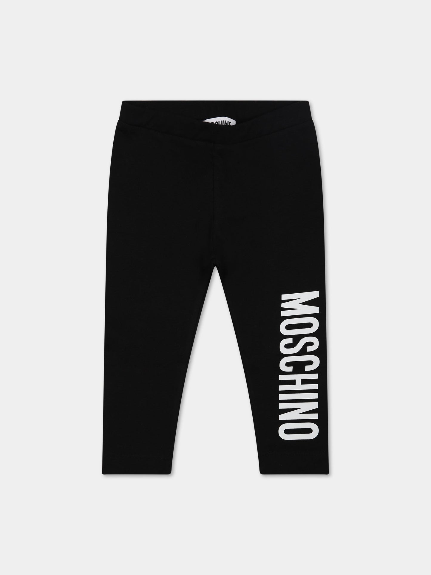 Leggings nero per neonati con logo,Moschino Kids,MKP02N LBA11 60100