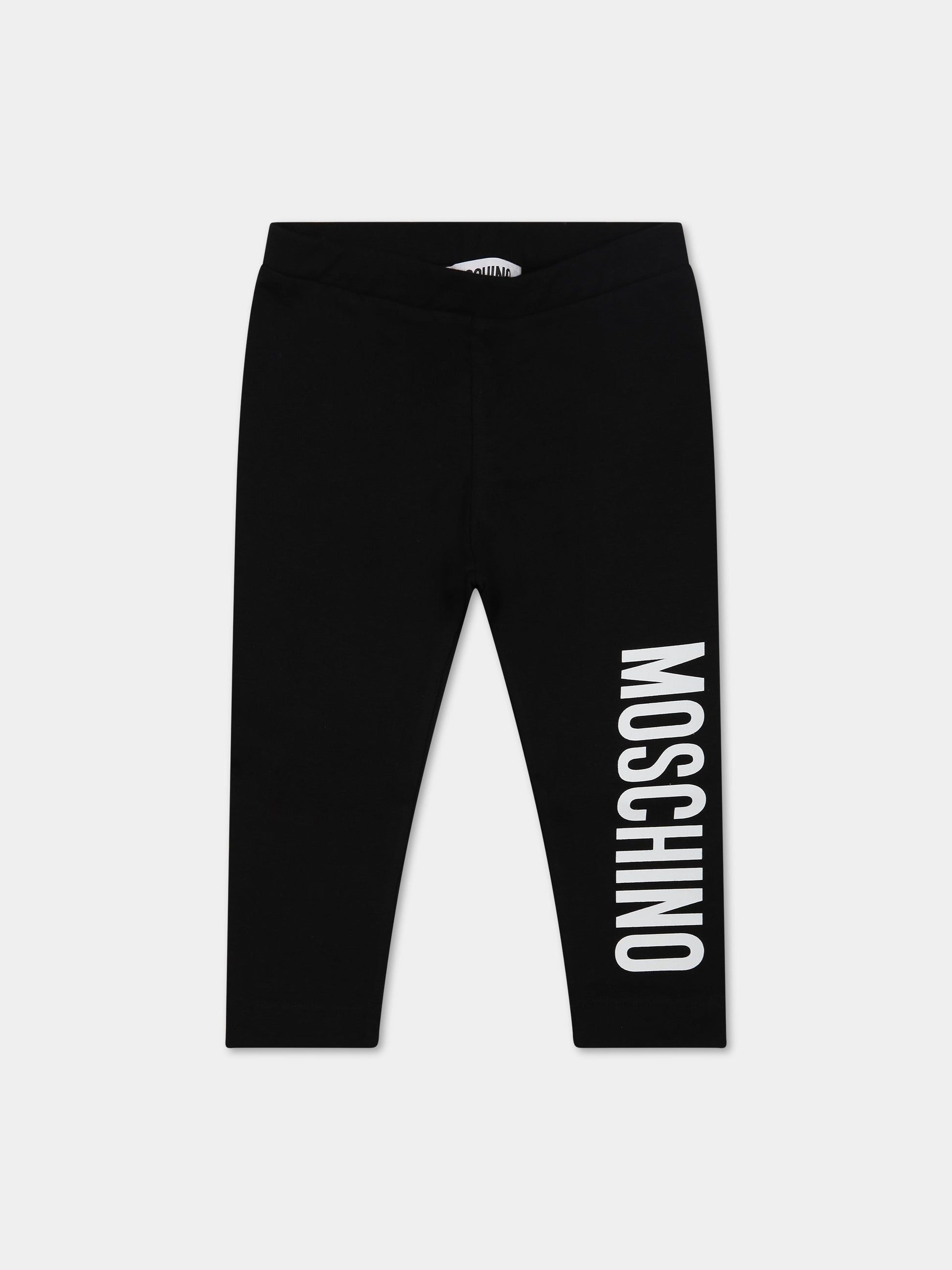 Leggings nero per neonati con logo,Moschino Kids,MKP02N LBA11 60100
