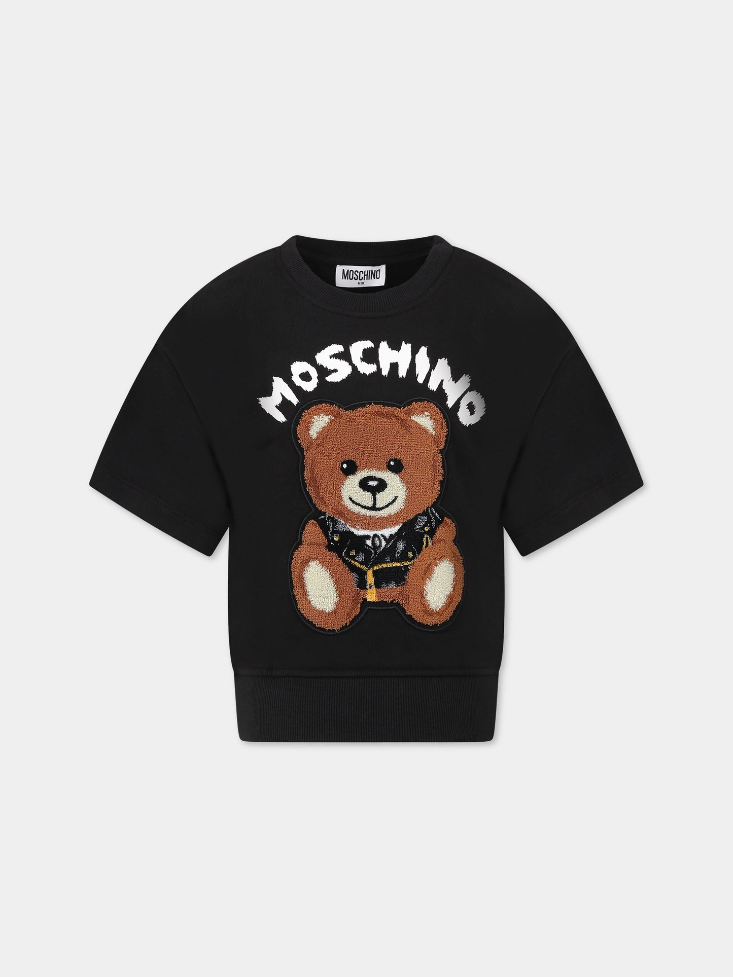 Felpa nera per bambini con Teddy Bear e logo,Moschino Kids,HUF06X LCA28 60100