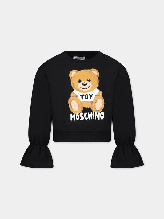 Felpa nera per bambina con Teddy Bear e logo,Moschino Kids,HDF03T LDA16 60100