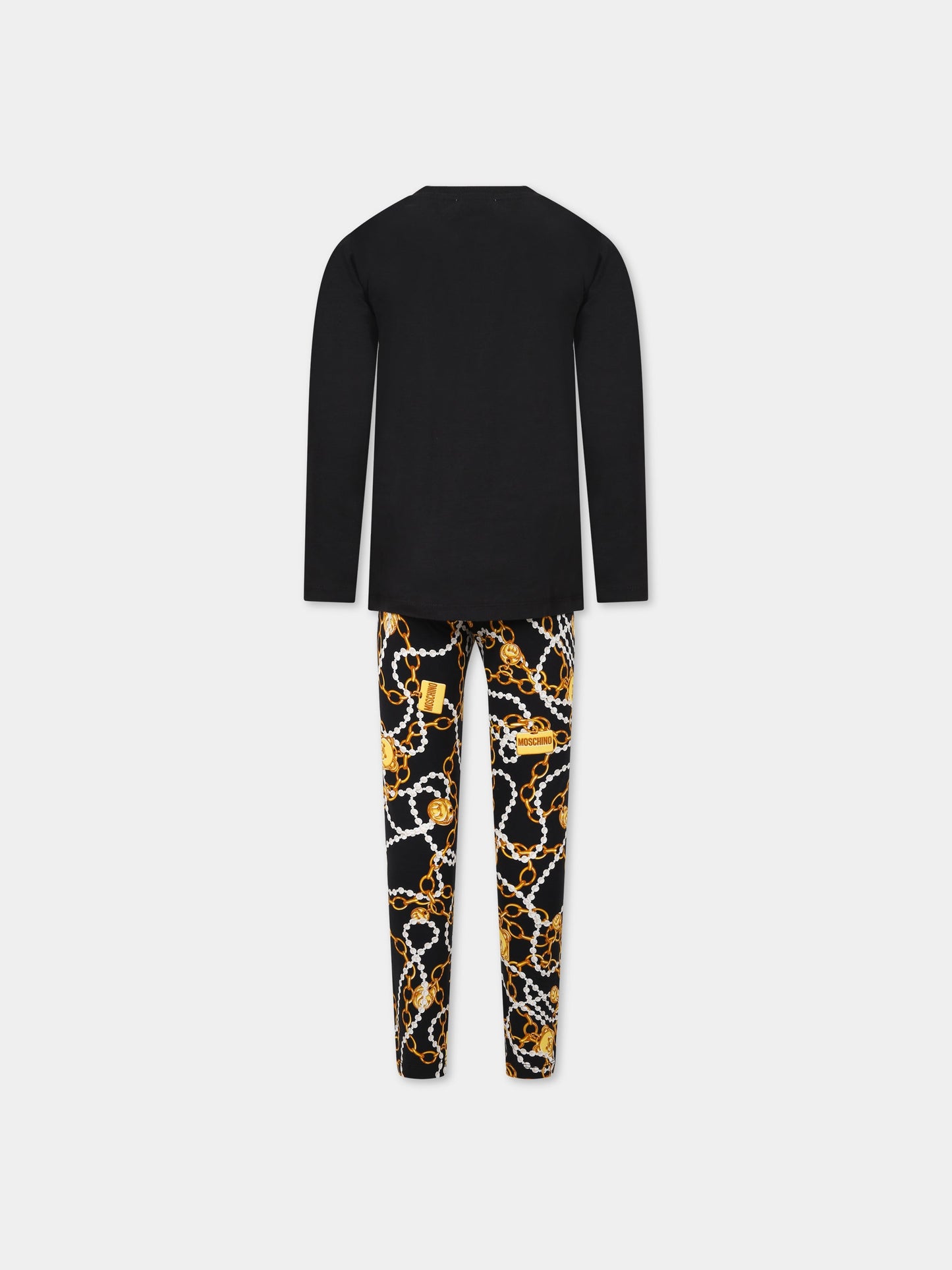 Completo nero per bambina con Teddy Bear, stampa e logo,Moschino Kids,HBK021 LBB2B 60100