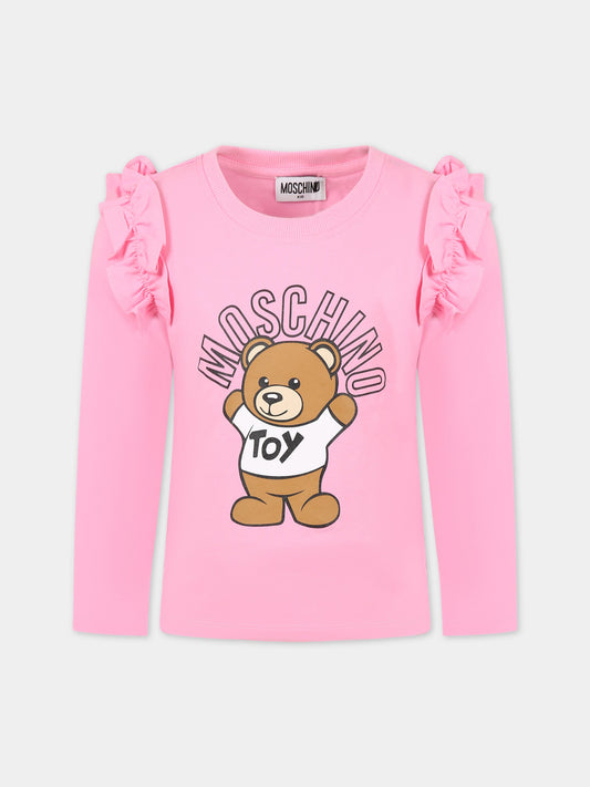 T-shirt rosa per bambina con Teddy Bear e logo,Moschino Kids,HDO00B LBA23 50206