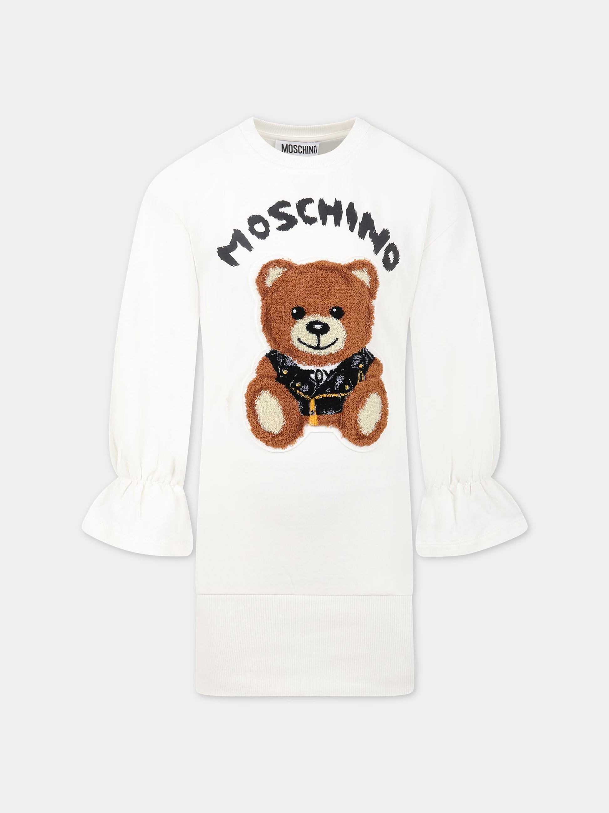 Vestito bianco per bambina con Teddy bear e logo,Moschino Kids,HDV0BX LDA16 10063