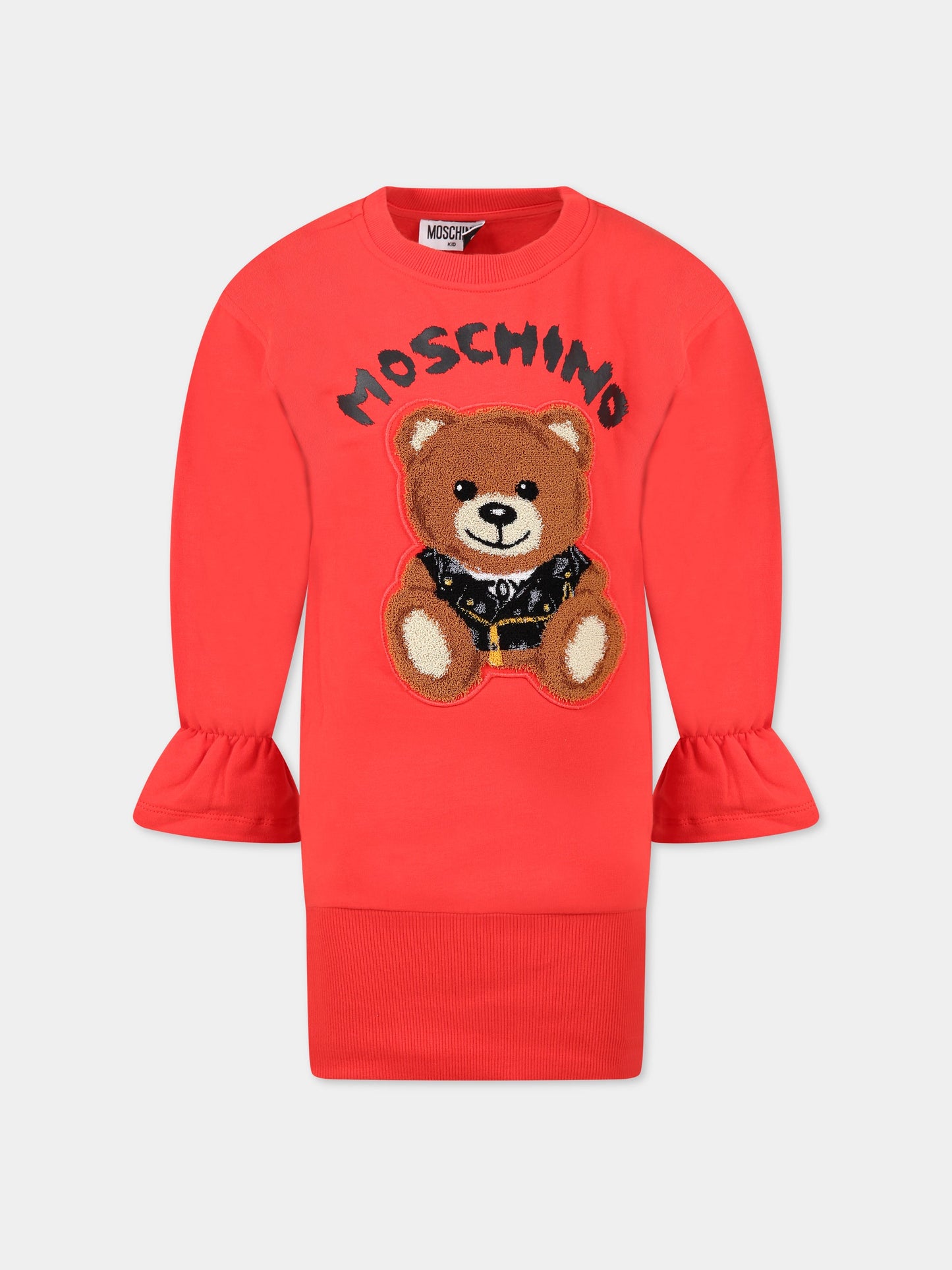 Vestito rosso per bambina con Teddy Bear e logo,Moschino Kids,HDV0BX LDA16 50109