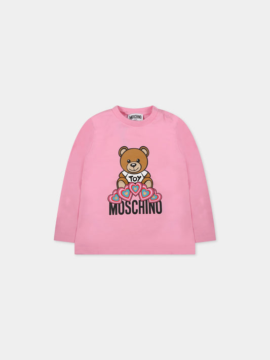 T-shirt rosa per neonata con teddy bear,Moschino Kids,MDO00C LBA11 50206