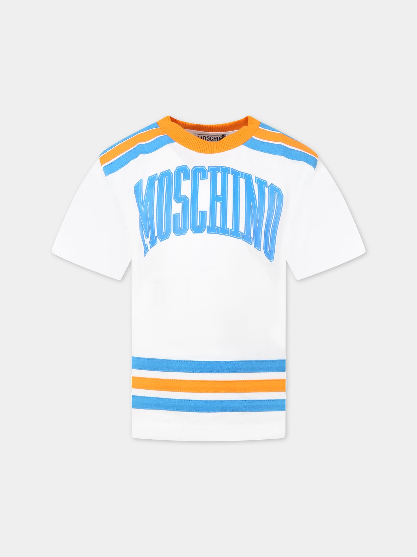 T-shirt bianca per bambino con logo,Moschino Kids,HUM03W LAA01 10101