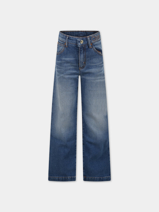 Jeans blu per bambina con logo,Chloé Kids,C14717 Z43