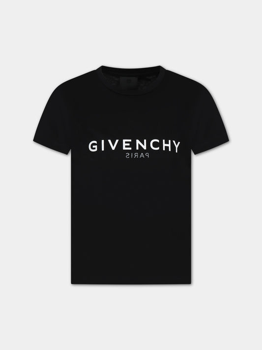 T-shirt nera per bambina con logo  e motivo 4G,Givenchy Kids,H15275 09B