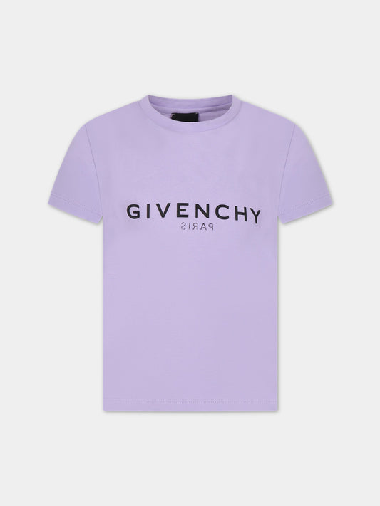 T-shirt viola per bambina con logo e motivo 4G,Givenchy Kids,H15275 925