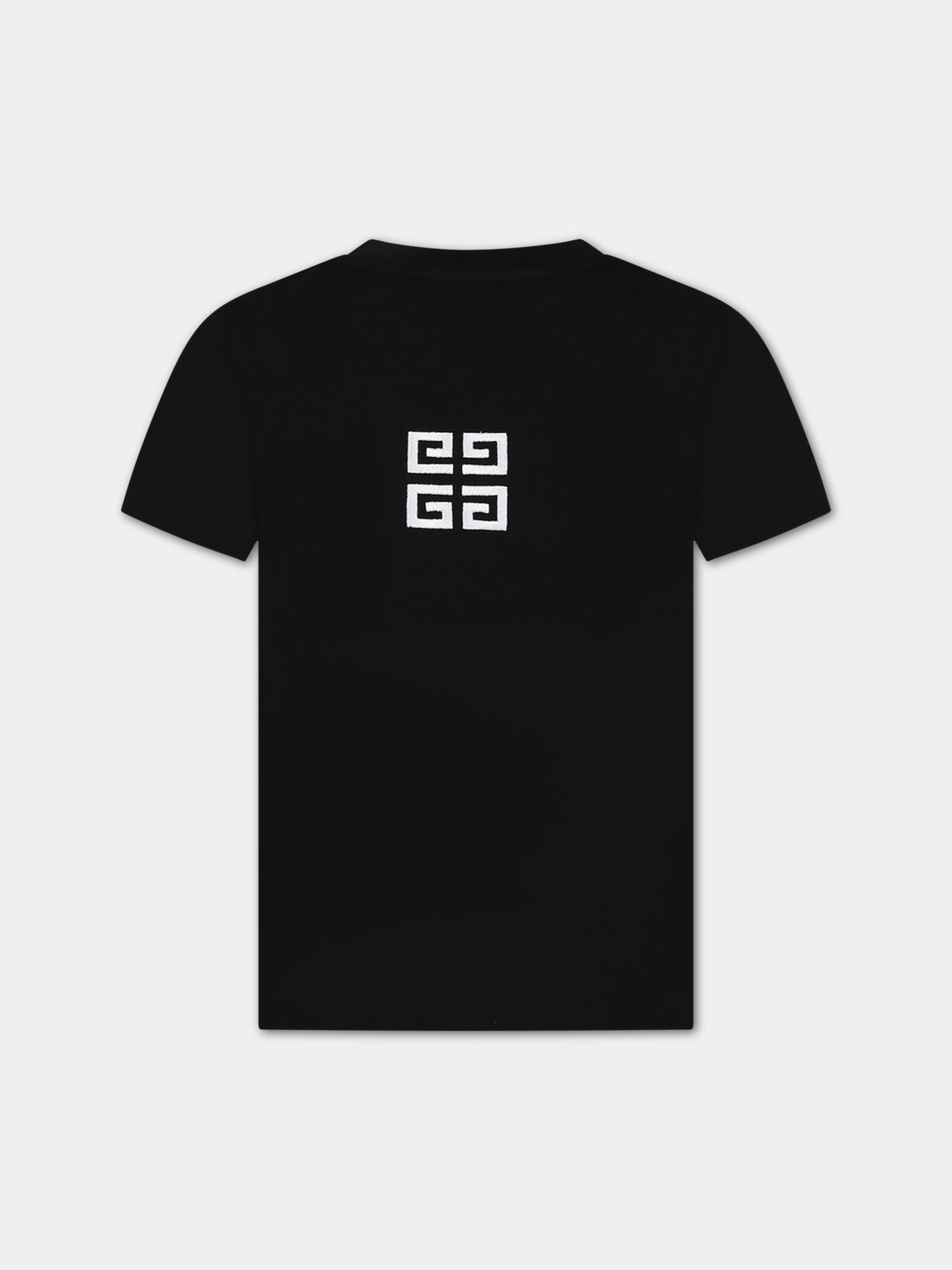 T-shirt nera per bambini con logo  e motivo 4G,Givenchy Kids,H25373 09B