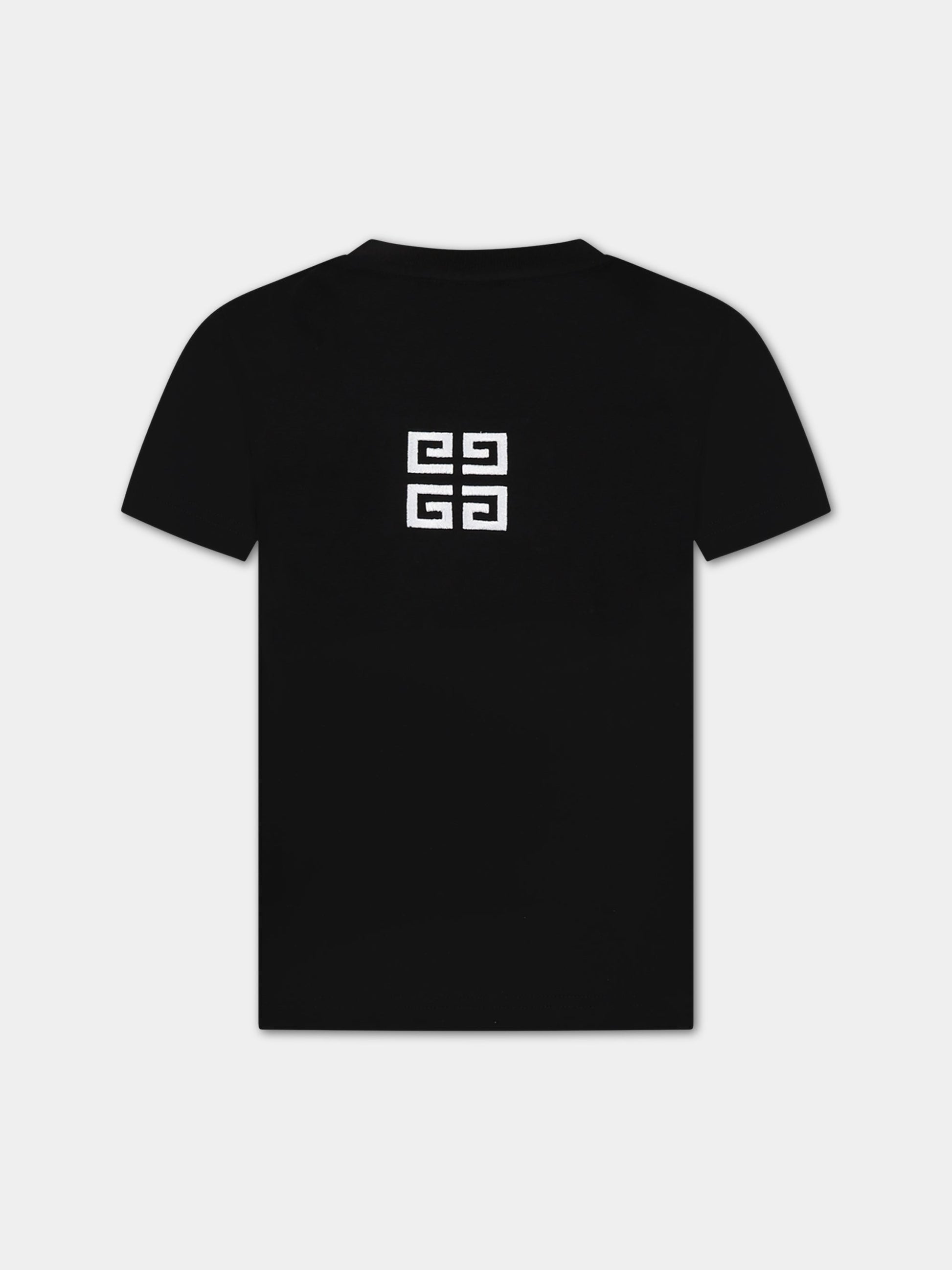 T-shirt nera per bambini con logo  e motivo 4G,Givenchy Kids,H25373 09B