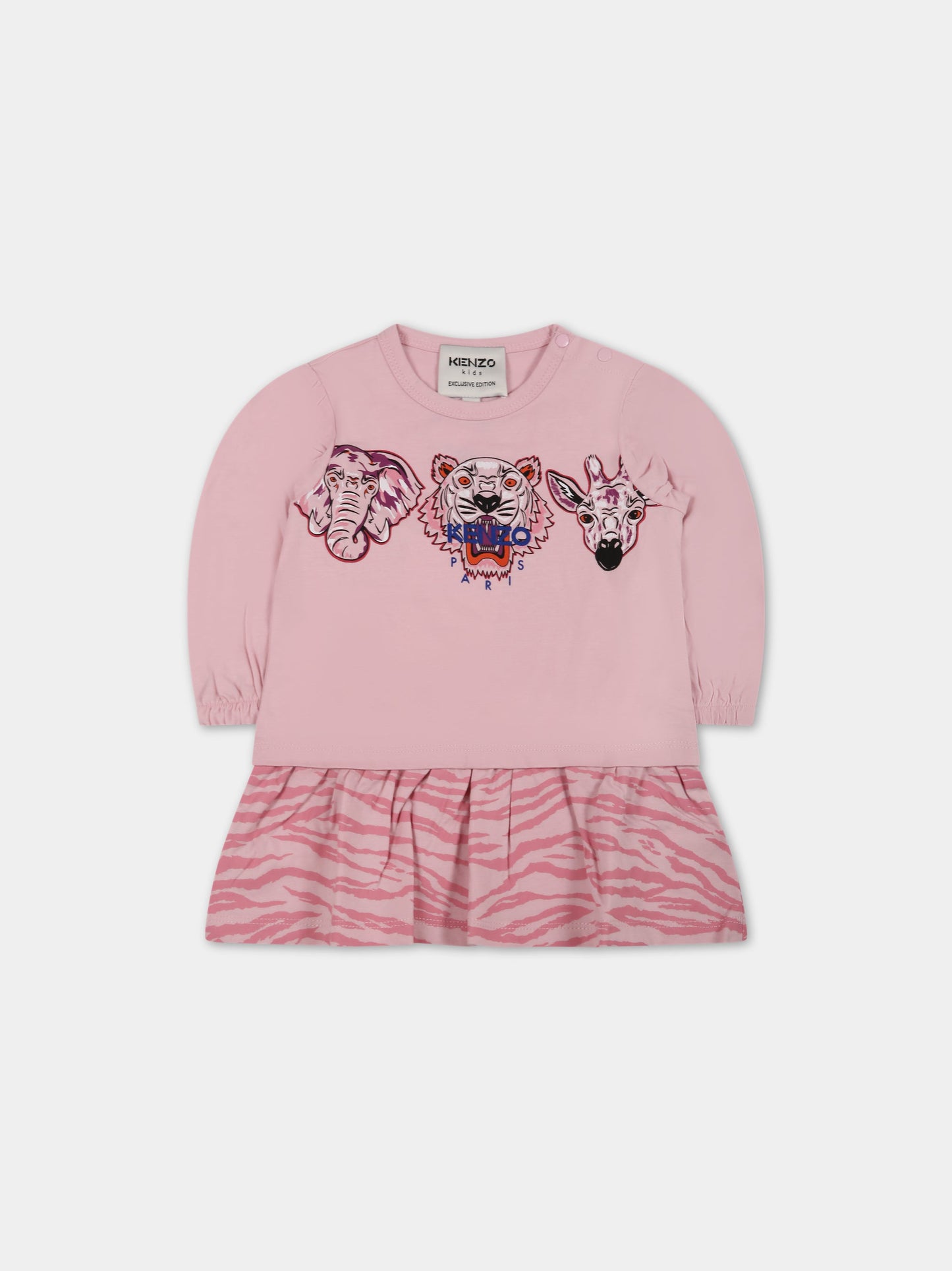 Vestito rosa per neonata con Kotora e logo,Kenzo Kids,K02094 921