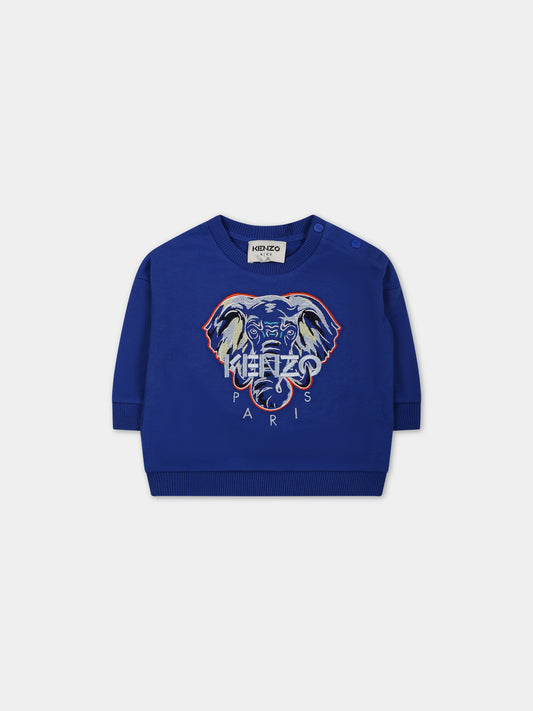 Felpa blu per neonati con elefante e logo,Kenzo Kids,K05439 829