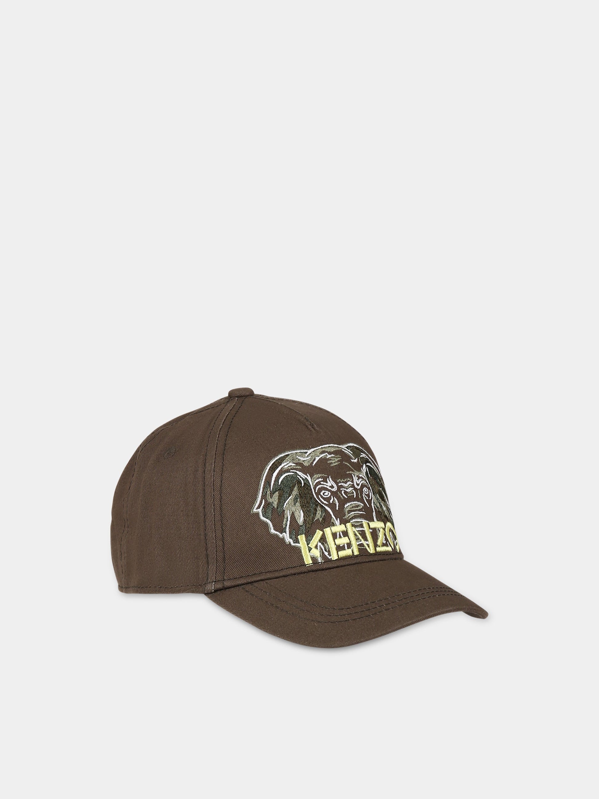 Cappello verde per bambini con logo ed elefante,Kenzo Kids,K51013 655