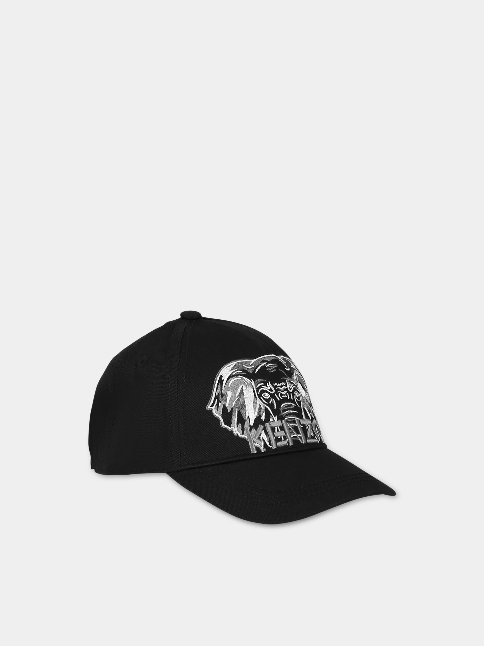 Cappello nero per bambini con logo ed elefante,Kenzo Kids,K51013 09B