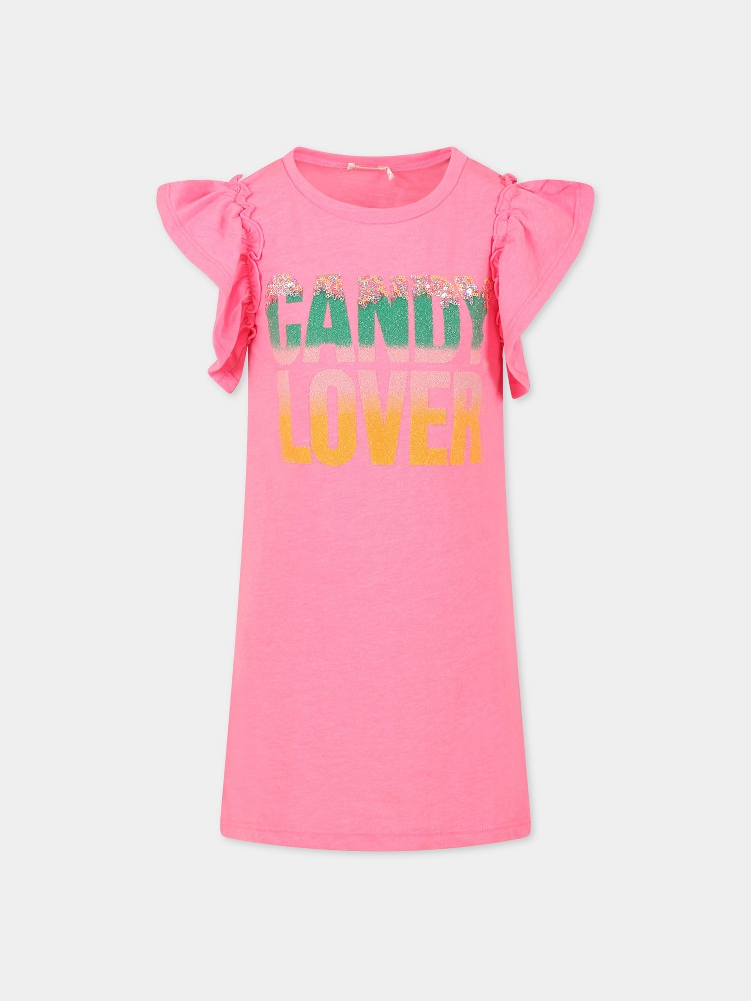 Vestito rosa per bambina con scritta Candy lover,Billieblush,U12730 47T